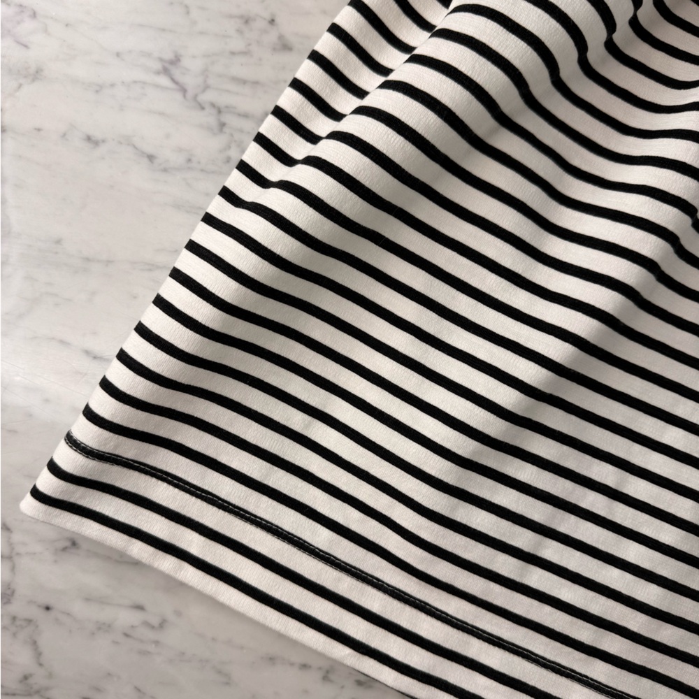J. Crew Factory Striped Pleated Ponte Dress Zip Back Sz L Black & White Stripe - Picture 6 of 10